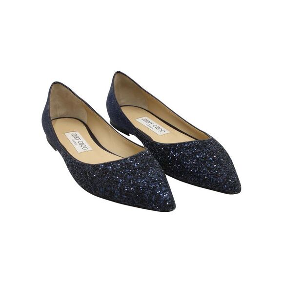 Jimmy Choo Glitter Love Pointed Ballet Flats in Blue Leather - Picture 3 of 8